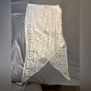 Free People Crochet 3/4 length asymmetrical Skirt with under lining mini length